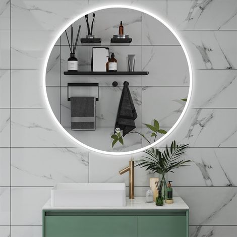 AICA Espejo redondo de baño,90 x 90 cm, con LED luz , antinieble, brillo ajustable, memoria agapada (1/5)