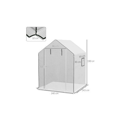 Bâche de serre blanche en PE 140 x 143 x 190 cm avec protection UV, fenêtres latérales et porte enroulable pour potager et jardin (1/5)