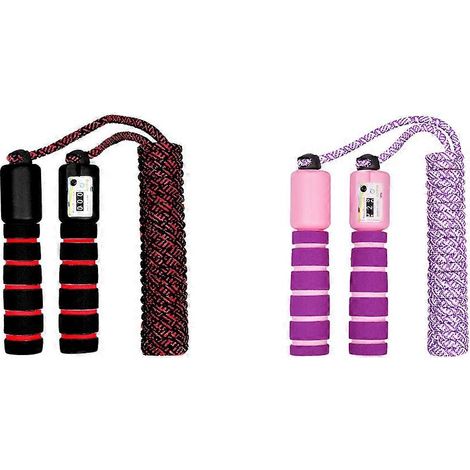 Cordes à sauter pour enfants, cordes souples et réglables avec poignées en mousse, violet foncé et rose, corde en coton (1/4)