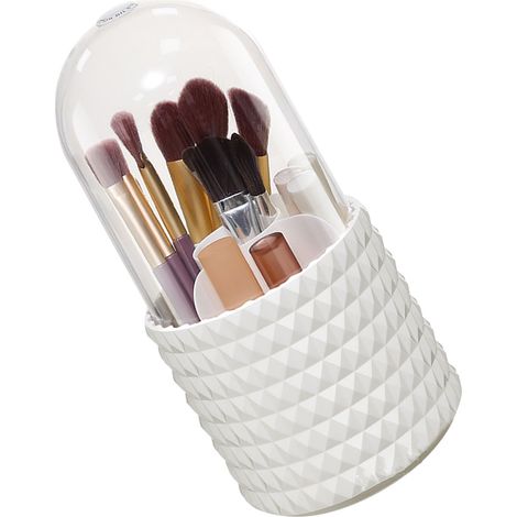 Drehbarer, staubdichter Kosmetikaufbewahrungsbehälter, Aufbewahrungsröhrchen für Schminkpinsel, Stiftehalter für den Schminktisch, Lippenstift- und Lidschattenhalter, Strassmuster. (1/5)