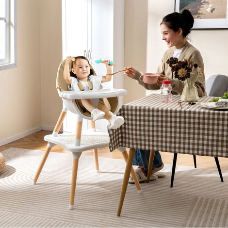 Chaise Haute pour Bébé et Enfant Ensemble Table Convertible 6 en 1 avec Table en Blocs Harnais de Sécurité Plateau Amovible Chaise Beige (1/2)