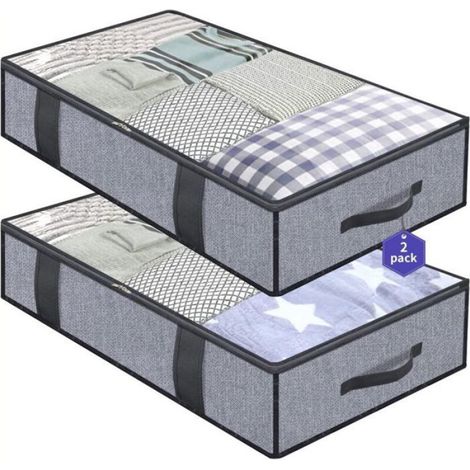 Boîtes de rangement sous le lit, lot de 2, grande capacité sac sous vide couette, avec poignées renforcées, sacs de rangement, (1/4)
