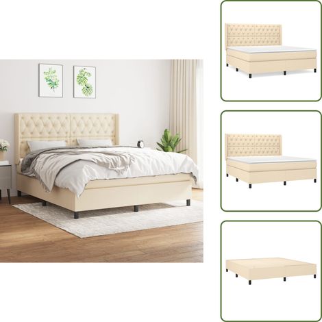 Sommier à lattes de lit avec matelas Crème 160x200 cm Tissu - Lit Plateforme - Lit Double - Matelas À Ressorts Ensachés - Literie - Chambre À Coucher (1/5)