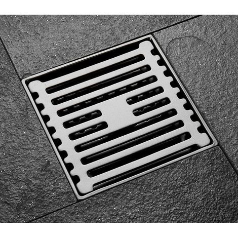 Drain de Douche, Acier Inoxydable Anti-Odeur Filtre Cheveux, Drain de Plancher en Laiton Passoire pour Salle De Bain Large Calibre, Carré 100 x 100 mm, argent (1/5)