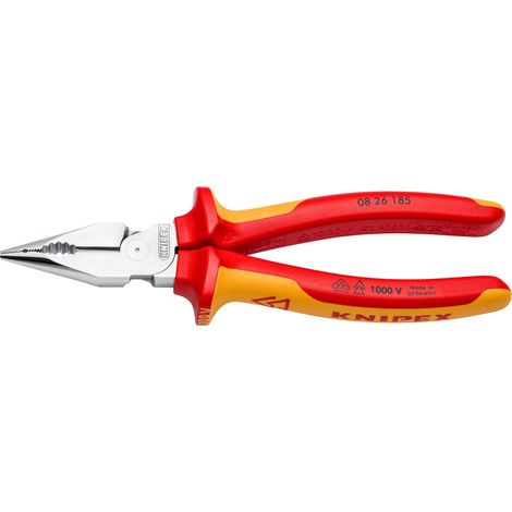Draper Pointed Combination Pliers 13185 – 185mm Insulated Needle-Nose and Multi-Component Grip Pliers, VDE-Tested, Chrome-Plated