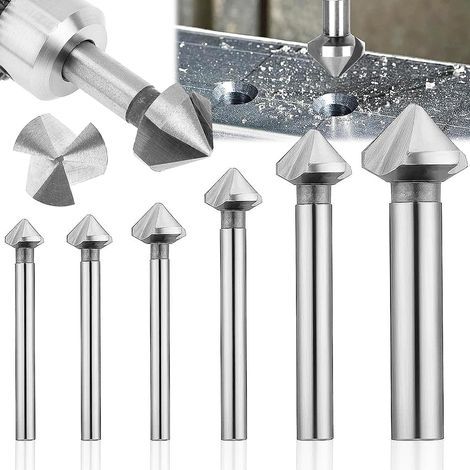 Set of 6 HSS 90-degree countersink bits, HSS metal countersink bits for carbon steel, PVC and wood panels (silver) (1/5)