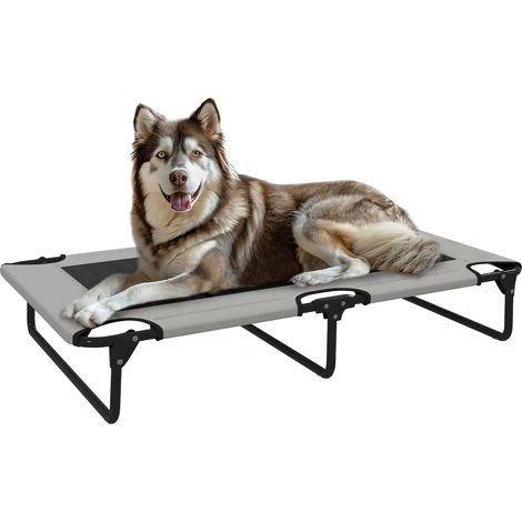 Panier pliable chien tissu mesh intérieur extérieur 107x61x20 cm couchage portable respirant robuste animaux gris clair