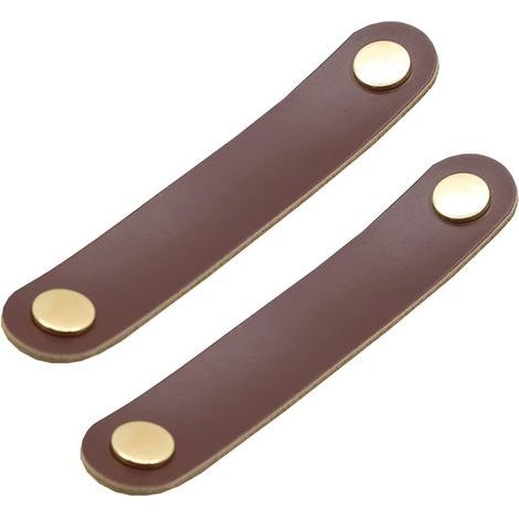Set di 2 maniglie per ante di armadi in ottone e pelle marrone scuro, lunghe 130 mm, con viti, adatte per armadi e cucine. (1/5)
