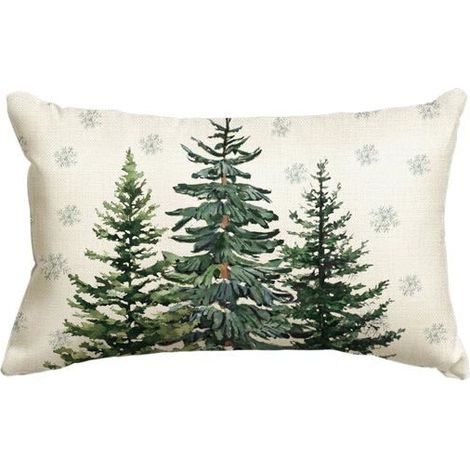 BelleRise - Housse de coussin motif sapin de Noël et flocons de neige, 30 x 50 cm, boîte à coussins pour canapé, idéale pour les fêtes d'hiver. (1/5)