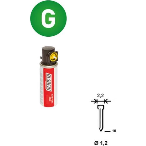 2 000 Pointes Galvanisées en Bande (Pack) - 1.2/2.2x10 mm + 2 Cartouches de Gaz Jaune - D-Work (1/5)