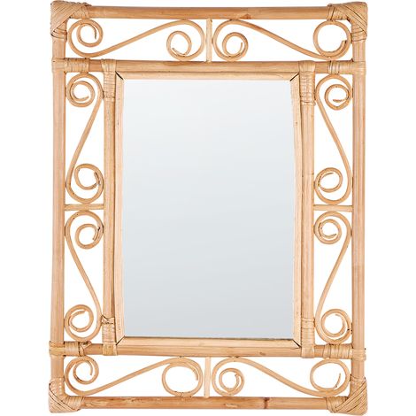 Espejo decorativo de pared con forma rectangular y marco de ratán natural 41 x 52 cm Amanu