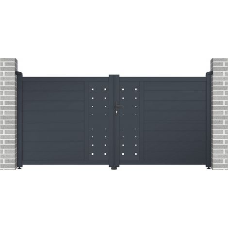 Portail battant aluminium 300x142 cm anthracite motifs géométriques (1/5)
