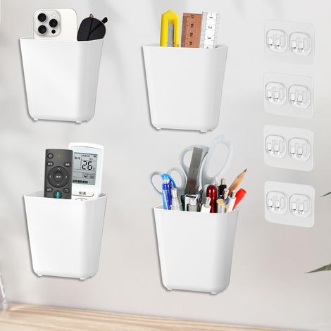 4 Pièces Boîtes Rangement Murales Autocollantes, Organisateur Salle Bain pour Petits Objets, Paniers Rangement Suspendus pour Armoire, Réfrigérateur, Bureau, Porte-Stylo,Téléphone, Télécommande (1/5)