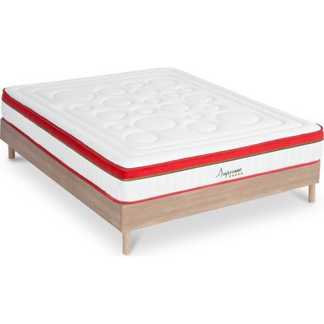 Ensemble Matelas Suprême Mousse Accueil mémoire moelleux - 24 cm et Sommier Bois - 180 x 200 cm (1/5)