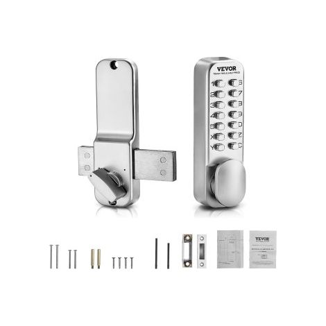 mechanisches schlüsselloses Türschloss mit einseitiger Tastatur (14 Tasten), schlüsselloses Türschloss mit Drehknopf, Codeschloss für Haus Büro Außenzaun Hof Silber (35-65 mm dicke Tür) (1/5)