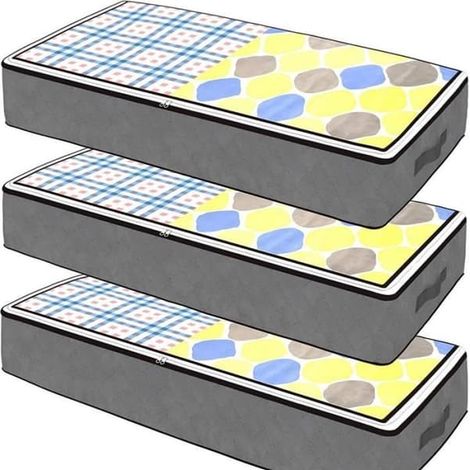 Sac de rangement sous lit (gris) - Lot de 3 - 100 x 50 x 18 cm - 92 L - Imperméable (1/4)