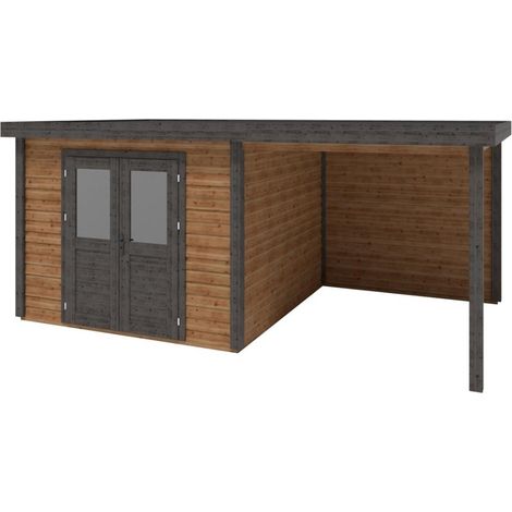 Abri de jardin en bois Aura 5.56x3.09m - 17.18m2 - Ep. 28mm - Traité (1/2)