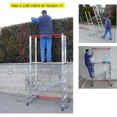 Escalux – Échafaudage aluminium 150 kg – Hauteur de travail 3,60 m – 1 plateau 111x41 cm – Système de garde-corps – 4 larges embouts anti-dérapants