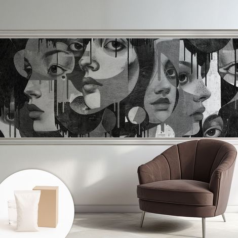 Papier peint intissé décoratif pour chambre et salon Design moderne à poser facilement - Colle incluse gratuite Visages féminins 250x104 cm (1/5)