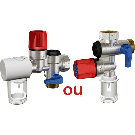 Watts – Groupe de sécurité laiton chromé NF-ACS – Droit/coudé pour chauffe-eau – Siège inox 3/4 – Débit 4000 L/h pour eaux calcaires - inox-3 (1/2)