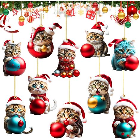 10 Stück, Weihnachtsbaum Katzen Anhänger, Acryl (A) – perfekt für Kaminsims, Regal und Eingang (1/5)