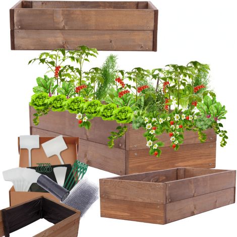 MODO24 Carré potager ZP06 surélevé en bois de pin massif pour jardin et terrasse, 18x103x60 cm, brun imprégné