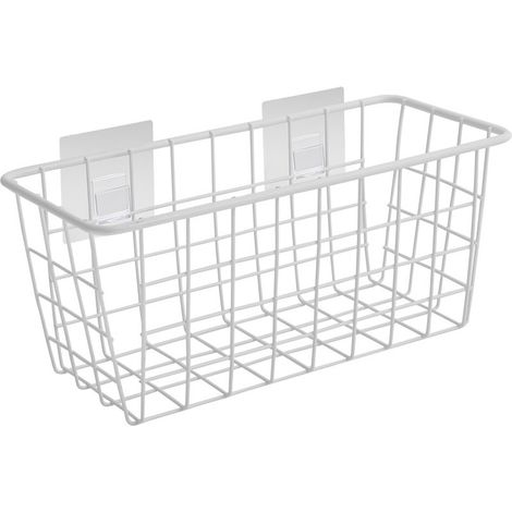 Metall-Klebe-Aufbewahrungskorb, Dusche, Badezimmer, ohne Bohren, für Schlafzimmer, Küche, Badezimmer, Aufbewahrungskorb, Weiß