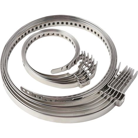 16 Colliers de serrage, Acier inoxydable, 25-50mm et 50-120mm, Ajustable, Dents à crochet, Pour soufflet de cardan et tuyau (1/5)