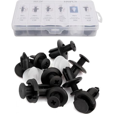 100 Pièces Clips Fixation Voiture Plastique Noir 6 Tailles (1/5)