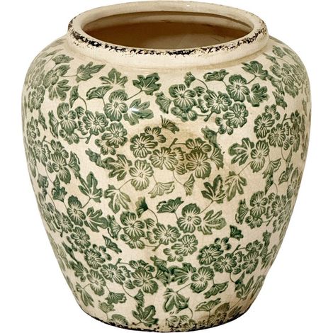 Large Green Clover Olpe Vase - Ceramic - L28 x W28 x H29 cm - White