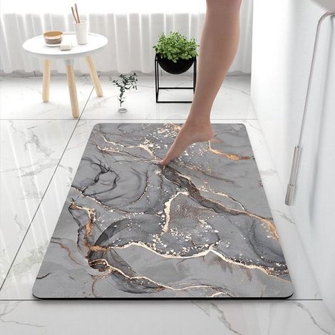 Tapis de bain - Tapis de douche - Tapis de bain en diatomite - Tapis de bain absorbant - Pour douche et bain - 40 x 60 cm - Gris