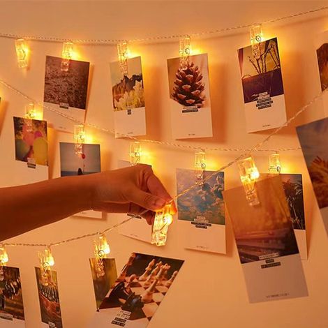 Lot de Pinces à Photos Lumineuses USB, Guirlande de 10 Lampes avec Chaîne, Fixation Murale Intérieur Extérieur pour Décoration de Fête, Mariage. (1/4)