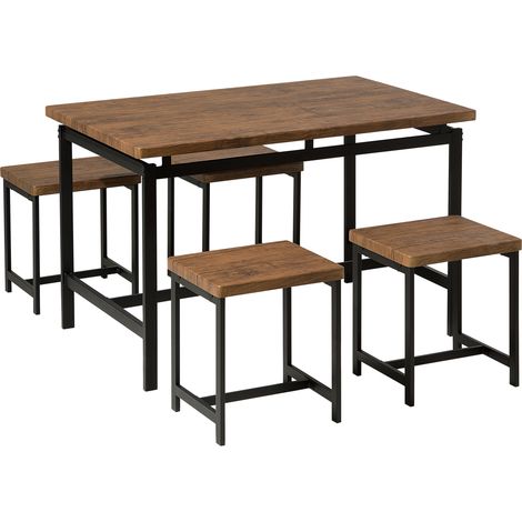 Juego de comedor con mesa rectangular de madera oscura 120 x 75 cm estructura de metal negro 4 plazas con taburetes Arlington
