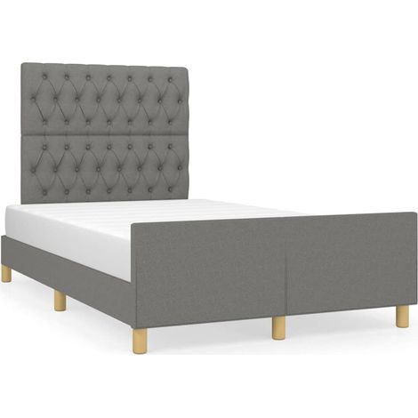 Lit adulte pour 2 personnes avec tête de lit, Structure de lit, Assemblage Facile, Gris foncé 120x200 cm Tissu OIB6822E (1/5)