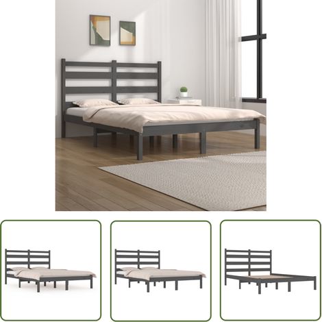 The Living Store Massivholzbett Grau Kiefer 200x200 cm - Massivholzbette - Kiefernbett - Doppelbett - Holzbettrahmen - Bettgestell Grau (1/5)