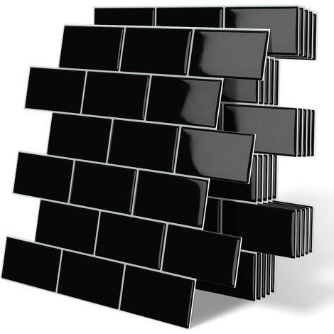 Adesivi per piastrelle nere 30,5 x 30,5 cm, 6 fogli, adesivi murali impermeabili e resistenti all'umidità per cucina e bagno (1/5)