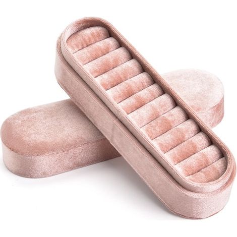 Boîte À Anneaux - Boîte De Rangement En Velours Avec Couvercle - 11 Emplacements - Dimensions 183x53x52 Mm - Pour Bijoux Anneaux Boucles D'oreilles - 1 Pièce (1/5)