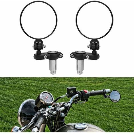 2 espejos retrovisores plegables de 7/8" (22 mm) para manillar de motocicleta, tapas de extremo para puños de manillar, espejos laterales para ATV, bicicleta, motocicleta, cruiser y scooter eléctrico. (1/4)