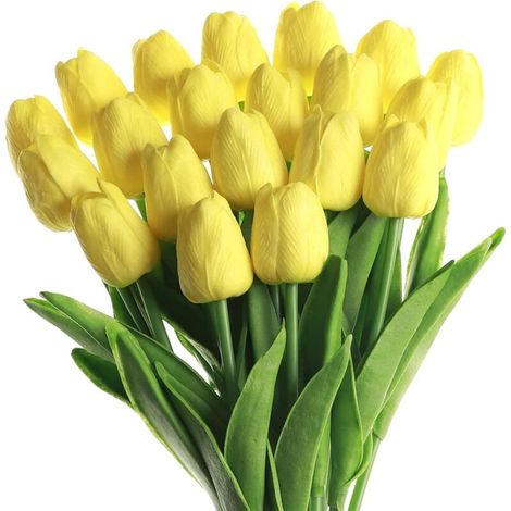 20 fiori di tulipano artificiali "Real Touch", bouquet di fiori artificiali per decorazione - gialli