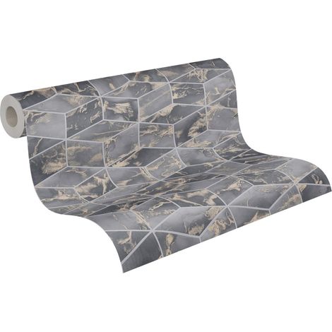 Papier peint géométrique gris foncé or Papier peint mosaïque non-tissé avec motif losange en effet marbre (1/5)