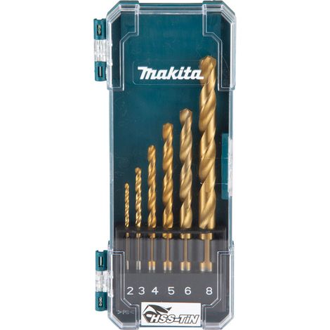 Makita D-72833 6 Piece HSS TiN Metal Steel Drill Bit Set 2 3 4 5 6 and 8mm Bits (1/2)
