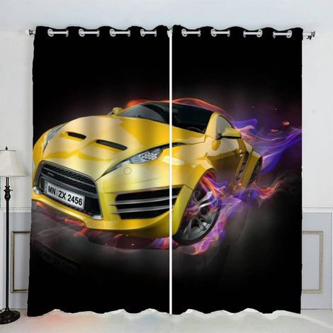 Rideaux Voiture De Sport Brûlée Art Abstrait Rideau Occultant Chambre Fille Garcon Rideaux Chambre Ado Isolation Thermique et Réduction du Bruit Rideau (200x200 cm) - 200L X 200H cm (2 Panneaux) (1/5)