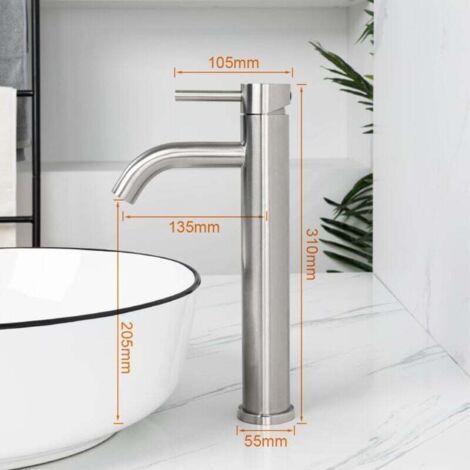 FOREHILL Robinet de Lavabo, Robinet Mitigeur Lavabo Haut de Salle de Bains avec Bec Haut, Mitigeur avec Raccordement Eau Froide/Chaud, Gris (1/4)