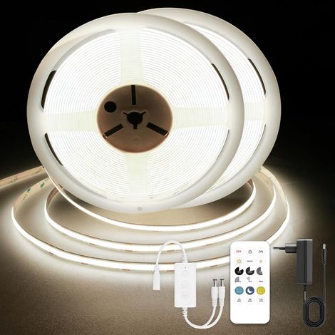 Ruban LED COB 15M, Blanc Naturel 4000K Bande LED dimmable 24V, CRI93 +, largeur 8 mm, avec télécommande et alimentation, pour la décoration de la maison, cuisine, miroir. (2 x 7,5 mètres) (1/5)