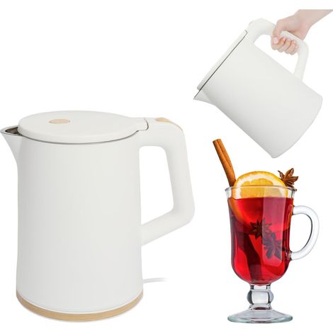 Kleiner, kabelloser Wasserkocher für Touristen, 1500 W, 1,2 l, drehbar, weiß