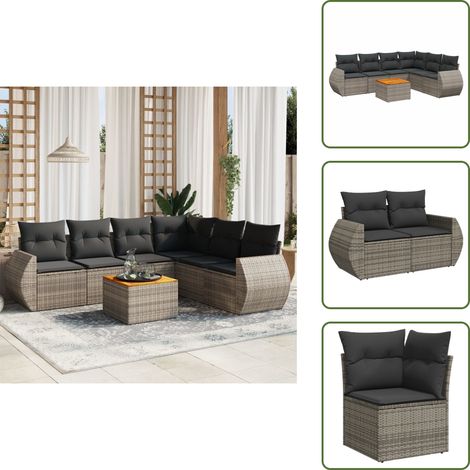The Living Store 7-tlg. Garten-Sofagarnitur mit Kissen Grau Poly Rattan - Gartentisch (1/5)