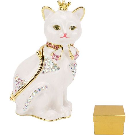 Bewegliche, katzenförmige Schmuckschatulle mit funkelnden Strasssteinen und feinen, handbemalten Details – eine dekorative Schatztruhe zur Aufbewahrung und als Geschenk. (1/5)