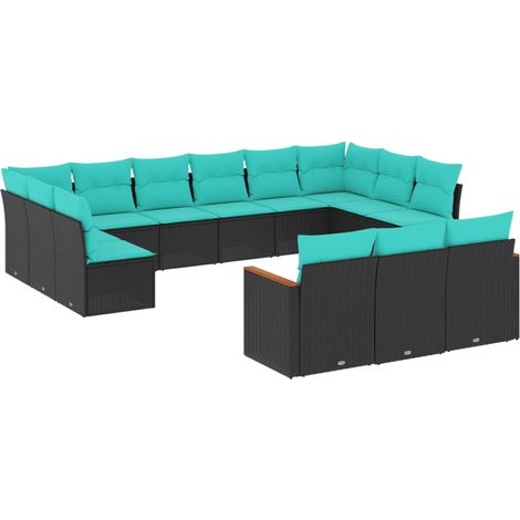 13-teiliges Gartensofa-Set mit Kissen, schwarzes Polyrattan vidaXL (1/5)
