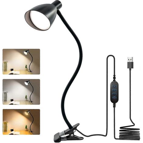 LED-Tischleuchte mit Klemme, dimmbar, mit automatischer Abschaltfunktion, 360°-Drehung und Speicherfunktion (Schwarz) (1/5)