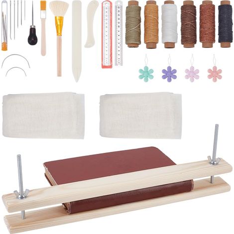 Presse À Livres Kit De Reliure Outil Portable En Bois Avec Matériaux De Reliure Plioir Aiguilles À Gros Chas Alène Pinceau Fil Ciré Règle Pour Relier Et Réparer (1/5)
